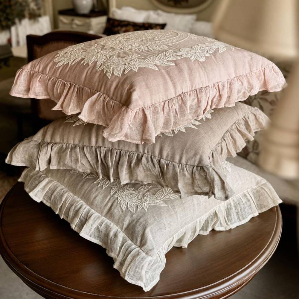 Embroidered Ruffle Cushion Cover