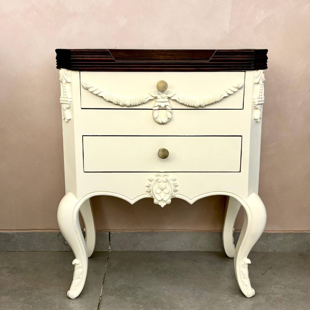 Vintage Hand-Carved Bedside Table